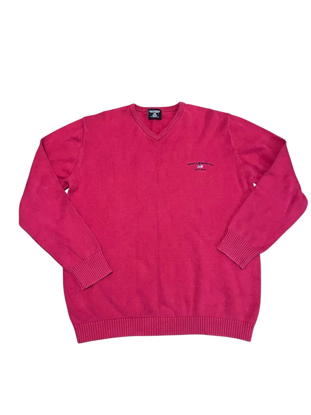 Polo Jeans Co Ralph Lauren Sweater Men's L Pullover V-Neck Red Vintage